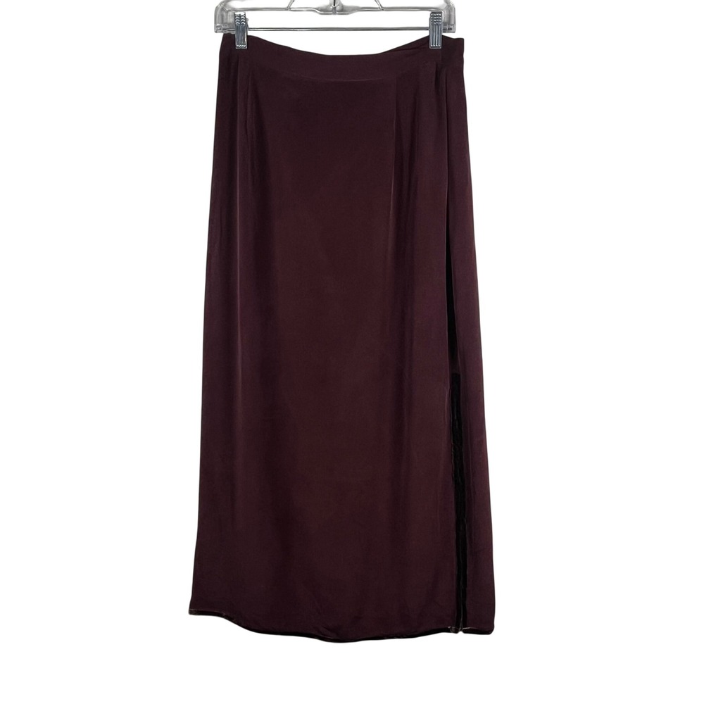 Silk Club Collection Maxi Skirt‎ Women's Burgundy Velvet Trim 100% Silk Size 12 - Picture 2 of 5
